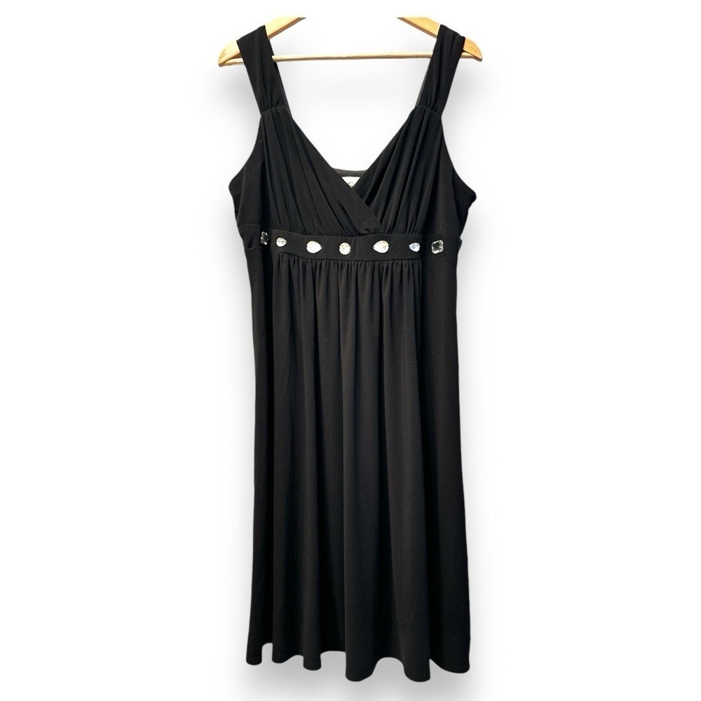 KSL Karin Stevens‎ Womens Black Rhinestone Empire Waist Midi Dress 16W 32510J